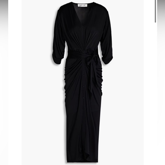 Diane Von Furstenberg DVF Jelissa Jersey Ruched Button Front LBD Dress Black XL - Picture 14 of 14